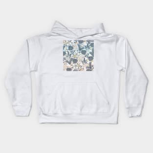 Tropical Grey Gold Foliage Floral Pattern Kids Hoodie